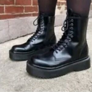 Jeffrey Campbell Sopas Lugged Platform Combat Boots Black Leather Size 6.5